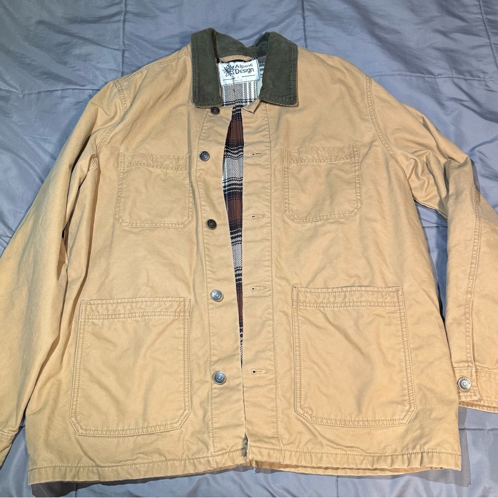 Alpine Design Tan Barn Coat with Green Collar